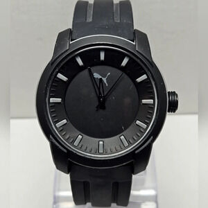 Mens Puma 2 Three Hand 45mm Silicone Watch P6018 Black Matte Gray 10ATM